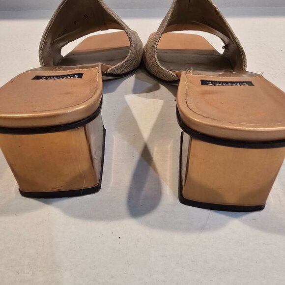 Gold Lame Slide Sandals Proxy Size 9 Made in Spain 2" heel - Picture 5 of 12